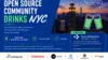 Graphic providing details about the Open Source Drinks event, including the address, date, and time.